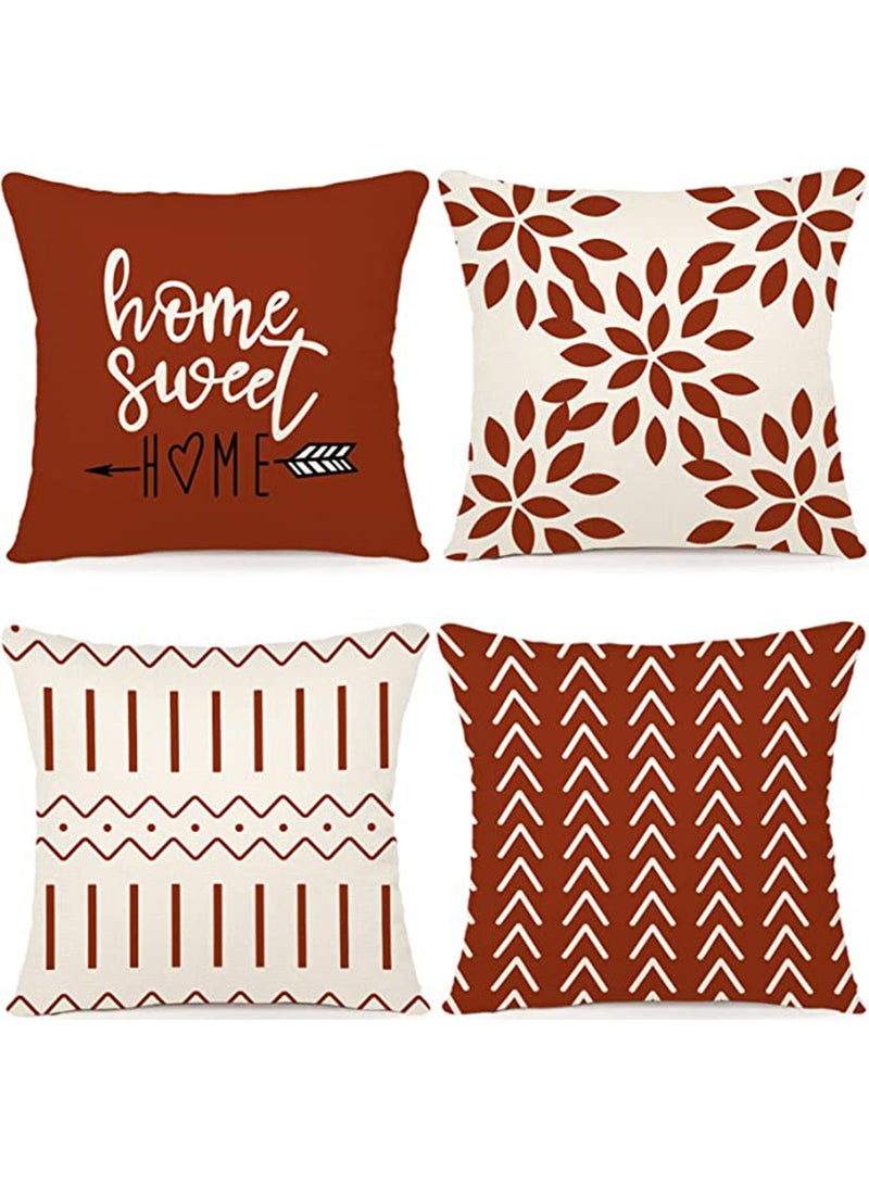 Sleeping Pillow Covers 18x18 in Set of 4 Modern Sofa Throw Pillow Cover Decorative Outdoor Linen Fabric Pillow Case for Couch Bed Car Home Sofa Couch Decoration 45x45cm Orange - Image 1